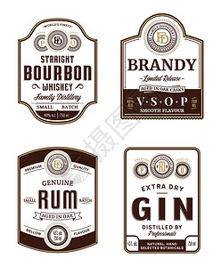 酒精复古和包装设计模板波旁威士忌白兰地朗姆酒和杜松子酒提炼商业品牌和图片