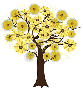 矢量图的一棵开着金色花朵的树图片