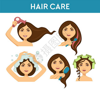 理发妇女洗头发和使用电烘干图片