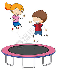 孩子们在蹦床上跳跃插图图片