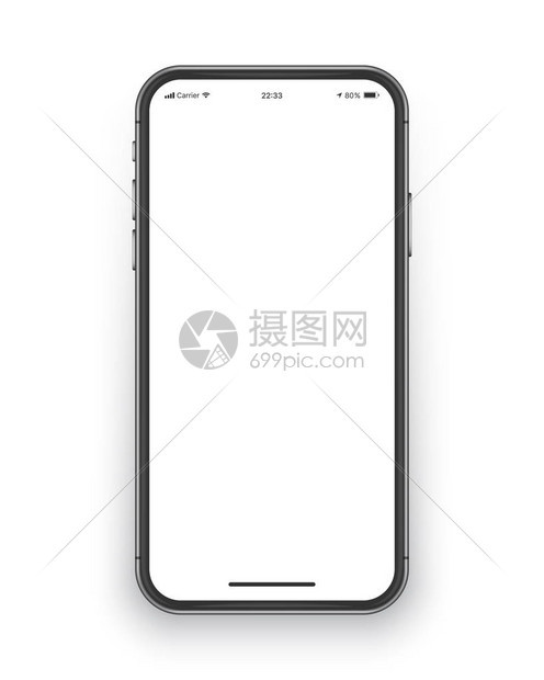 用于移动应用程序网站游戏演示UIUX设计模板的白色上隔离的逼真的无框智能手机图片