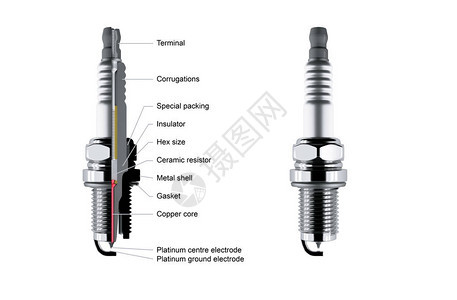 汽车和摩托车的白色背景上的备件剖切火花塞新的汽图片