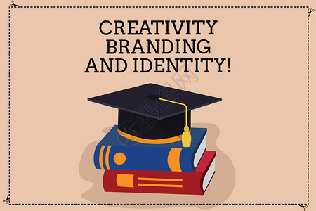 创意品牌和身份概念意指营销广告设计战略彩色毕业帽子与三维Tassel3D学术帽照片书籍中休息的印刷图片