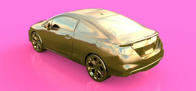 金色小型跑车双门轿车3d渲染图片