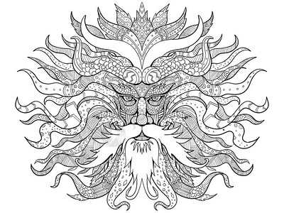 曼陀罗风格的赫利俄斯头颅插图图片