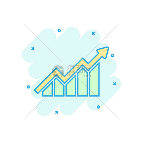 漫画风格的成长条形图标增加箭头矢量卡通插图象形文字信息图表进展业务图片
