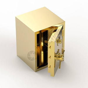 3d渲染黄金银行保险箱或银行金库打开图片