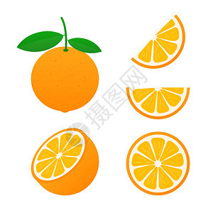 橙子和整片橙子的叶子和橘子黄图片