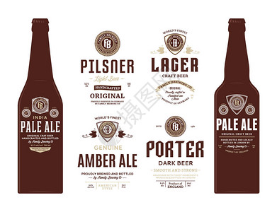 啤酒标签和瓶子样机模板淡啤酒比尔森啤酒波特啤酒琥珀啤酒和啤酒标签酿造公司品牌和图片
