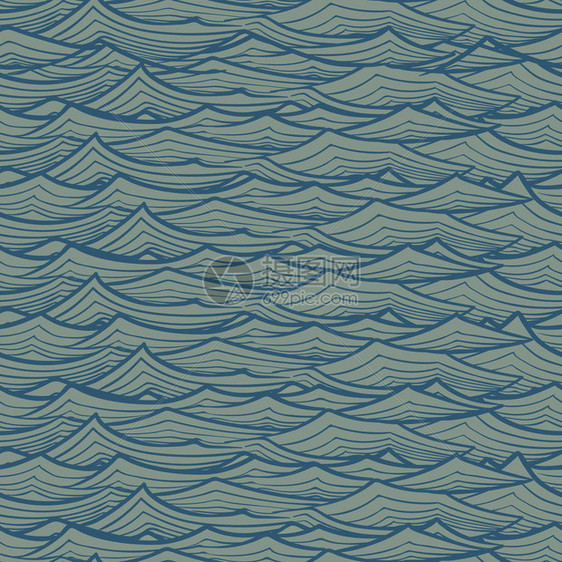 风浪线黑白绘图抽象的无缝模式不规则的节奏纺织包装纸壁纸设计Eps图片