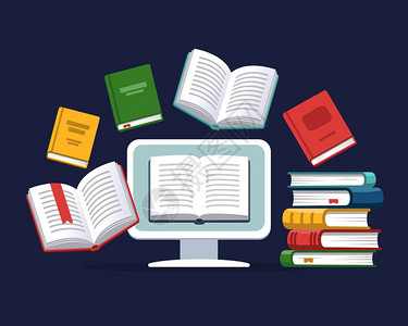 桌面与背景上的飞行书籍现代在线教育理念家庭教育大学作业在家计算机计算机课程处理和电子书图片