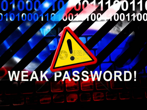 弱密码警告显示在线脆弱和互联网威胁网络安全受危害的风险3d图片