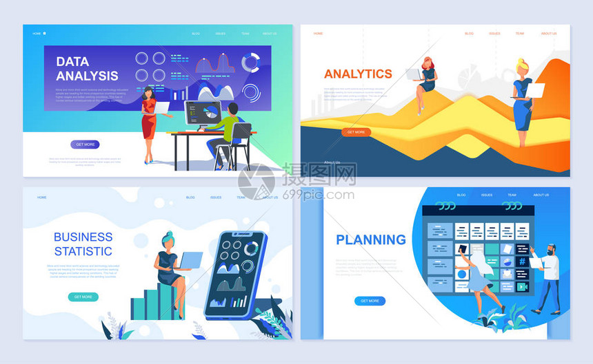 用于数据分析分析业务统计规划的登录页面模板集现代矢量插图平面概念装饰了网站和移动网站开图片
