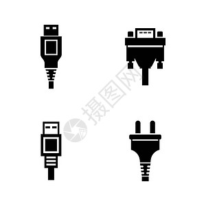 数字连接器为视频移动应用程序网站打印项目和您的设计置的简单相关矢量图标插头图片