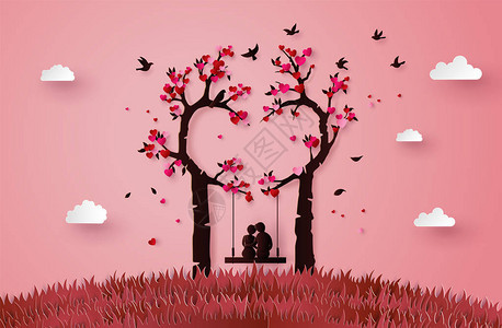 两人在一棵爱情树下迷恋背景图片