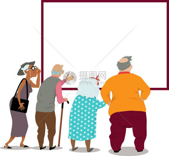 高龄公民观看海报公告或窗口图片