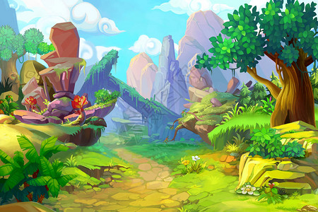 山,海,禽,草山脚场景设计插图插画