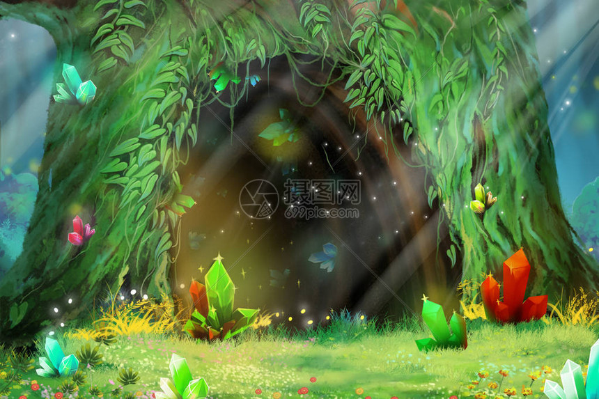 神秘树洞视频游戏数码cg艺术作品概念说明现实化卡插画图片下载 正版图片 摄图网