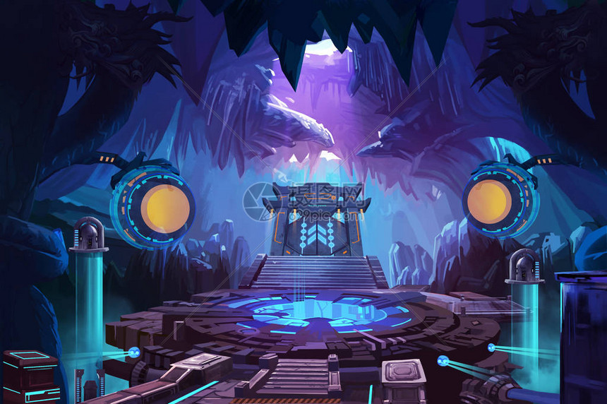 古老的有科学小说建筑的神秘洞穴视频游戏数码cg艺术作品概念说明现实化插画图片下载 正版图片 摄图网