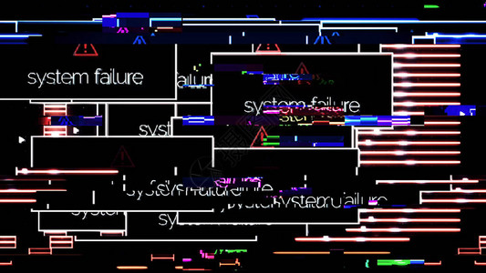 具有系统损坏错误消息和信号噪声网络安全概念的抽象笔记本电脑屏幕计算机显示器上的系统故障弹出窗口变为正图片