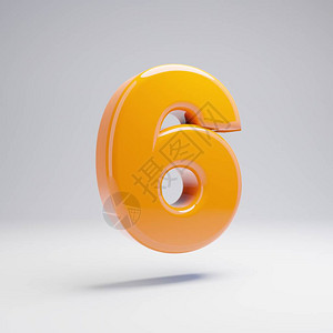 体积光泽热橙色6号孤立在白色背景上3D渲染字母表横幅海报封面标志设计模板元图片