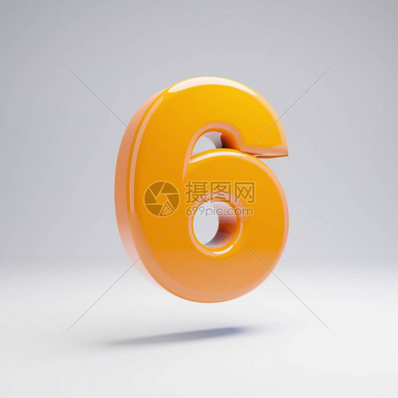 体积光泽热橙色6号孤立在白色背景上3D渲染字母表横幅海报封面标志设计模板元图片