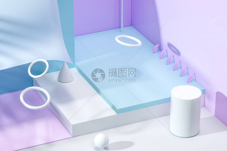 3D翻接用创意形状放轻松的彩色房间图片