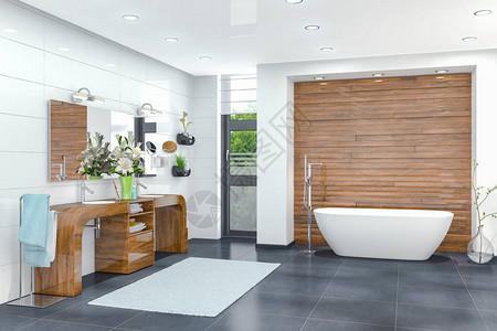 现代浴室的3d渲染白色图片