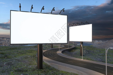 空白广告板和绕行路3D投影图片