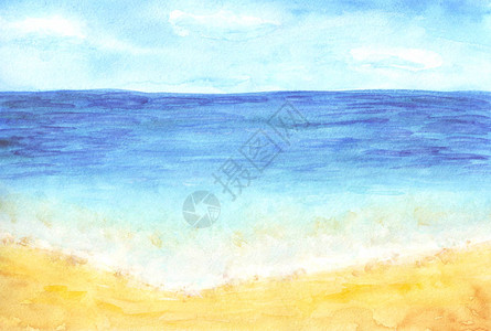 水彩海滩海暑假热沙天空背景图片