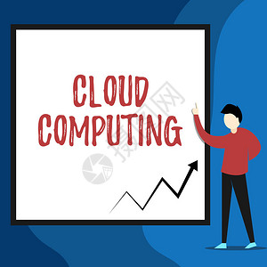 Word写入文字本CloudEconomic商业图片展示使用互联网上的远程服务器网络浏览年轻人站立时指向空白矩形的几何图片