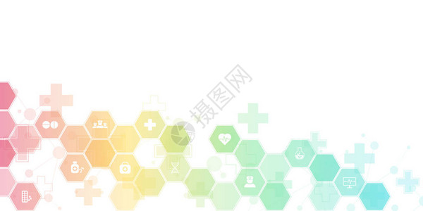 带有平面图标和符号的抽象医学背景具有医疗保健技术创新医学健康科学研究的概念和理背景图片