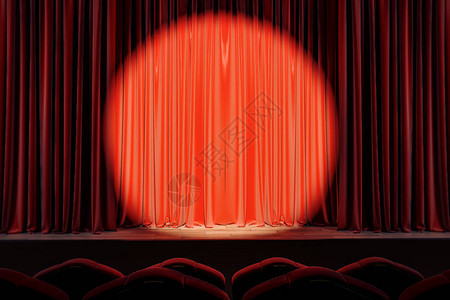 红色舞台空窗帘上有亮光显示概念模拟图片