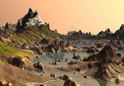 3D渲染幻想石质景观图片