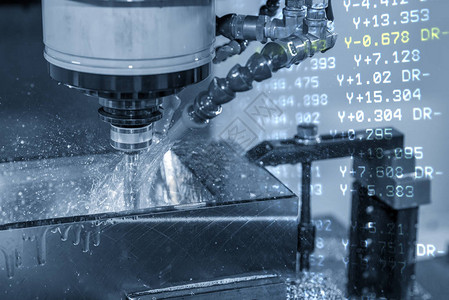 CNC碾磨机和G码数据背景的抽象CNC机械中心用可索引工具切割注射模具部图片