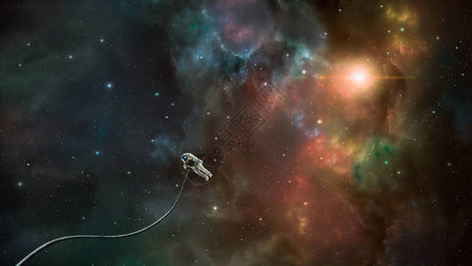 宇宙航员在多彩星云中飞行由美国航天图片