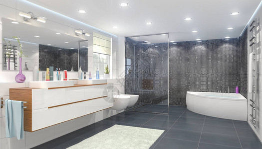 现代浴室的3d渲染图片