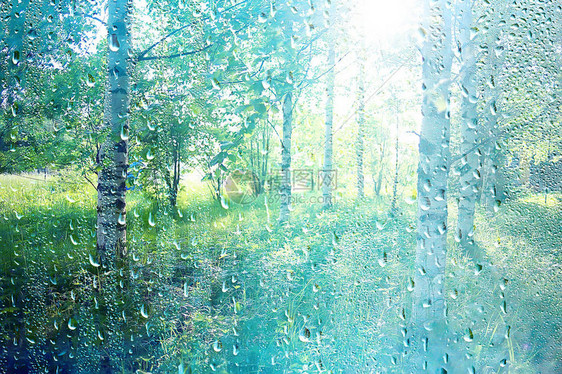 夏雨湿玻璃窗外雨天抽象背景观模糊背景图片