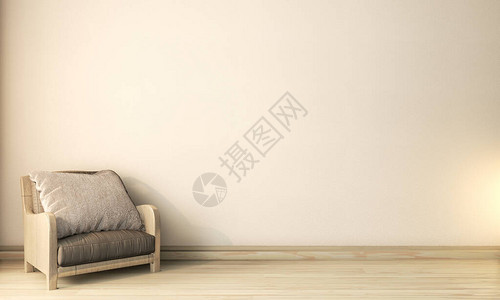木扶手椅禅宗风格在房间禅宗日本设计木地板上的白墙背景图片
