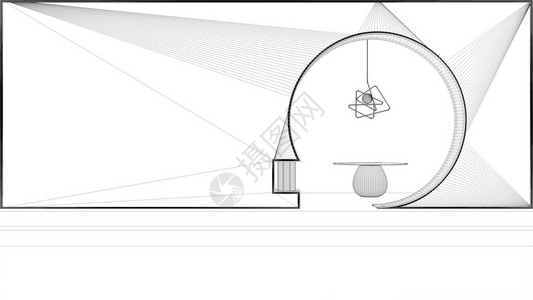 蓝图项目草案经典玄学室内设计大堂大厅圆桌和吊灯抽象空地灰泥墙拱门图片