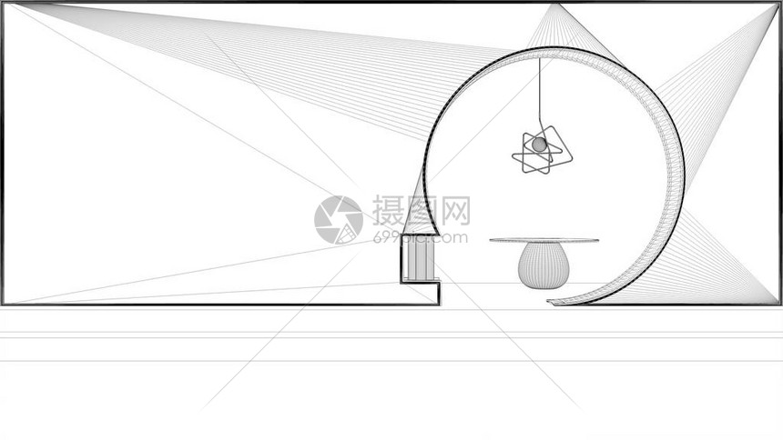 蓝图项目草案经典玄学室内设计大堂大厅圆桌和吊灯抽象空地灰泥墙拱门图片