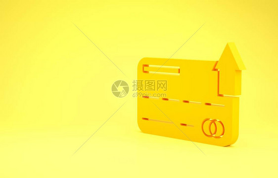 黄色信用卡图标隔离在黄色背景上在线支付取现金融业务购物标志极简主义概念3d插图图片