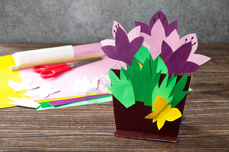 母亲节贺卡与春天的花朵番红花手工纸艺创意儿童创意工艺品儿图片