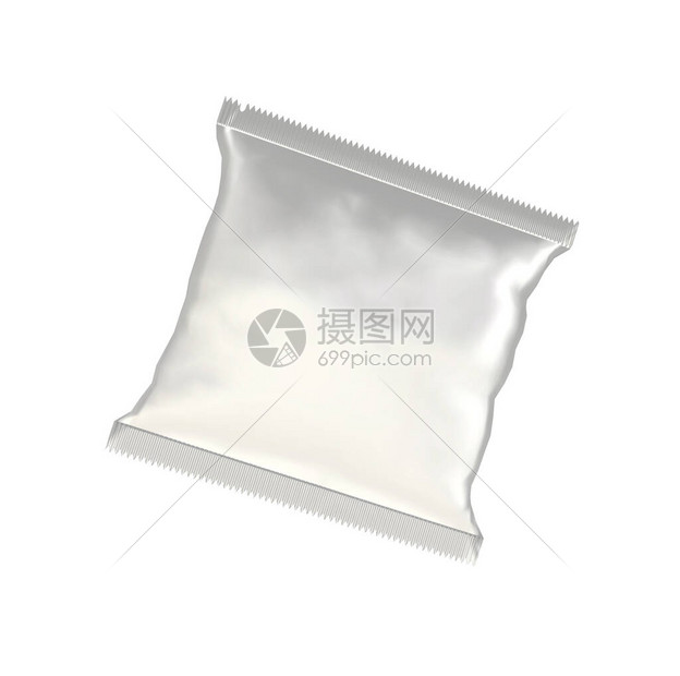 用于设计项目的塑料插角形袋食品袋包装袋样机模拟3D插图在白图片