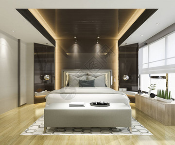 3D在酒店提供漂亮的豪华卧室套房有图片