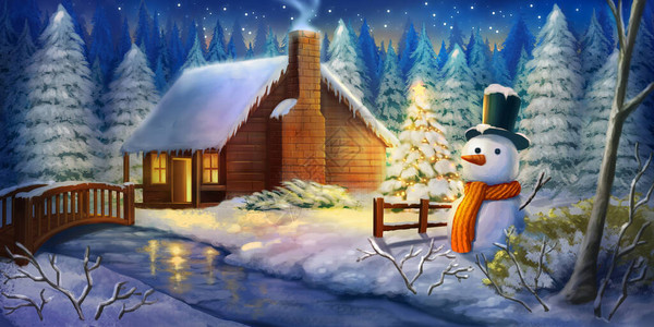 圣诞冬季温暖小屋雪地幻想回滴概念艺术现实说明视频游戏数字CG艺术自然风光图片