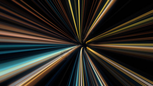 抽象的彩色发光激器在黑色背景上形成速度隧道图片