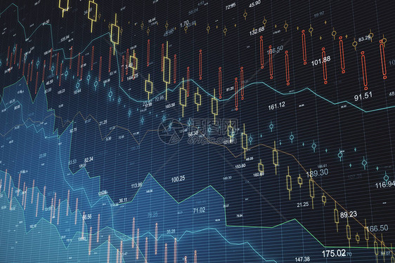 证券交易所统计下降全息图在屏幕上显示贸易和金融萧条概图片