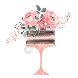 装饰花和叶子的水彩蛋糕徽标图片