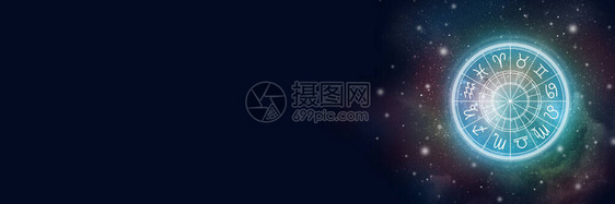 与星座在星空背景上的占星术圈占星的插图横图片